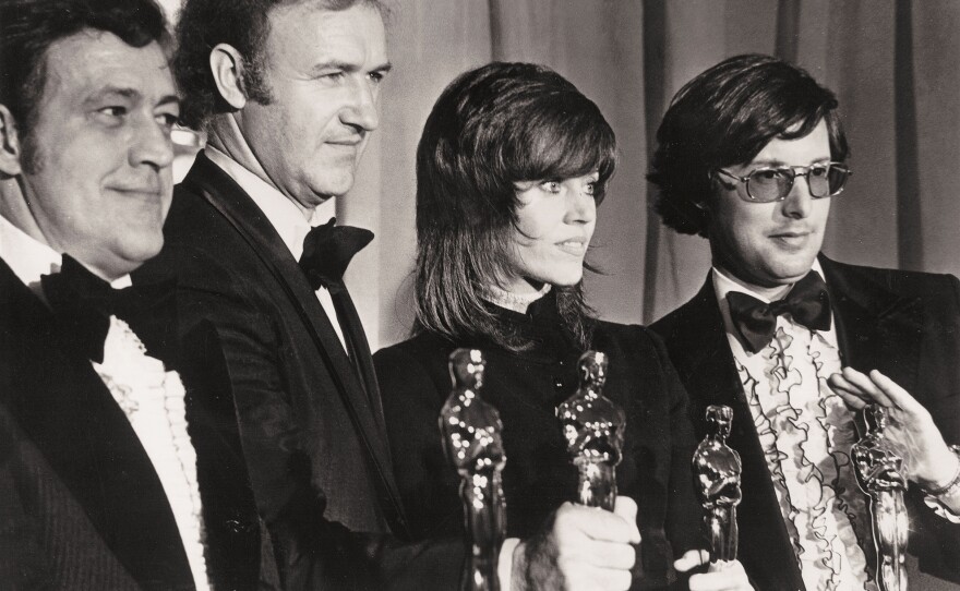 <em>The French Connection</em> won five Oscars at the 1972 Academy Awards, including best picture. From left are Phil D'Antoni, Gene Hackman, Jane Fonda and William Friedkin.