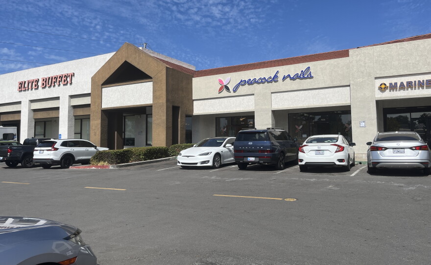 Cars are parked in front of Peacock Nails in Lemon Grove, Oct. 20, 2026.