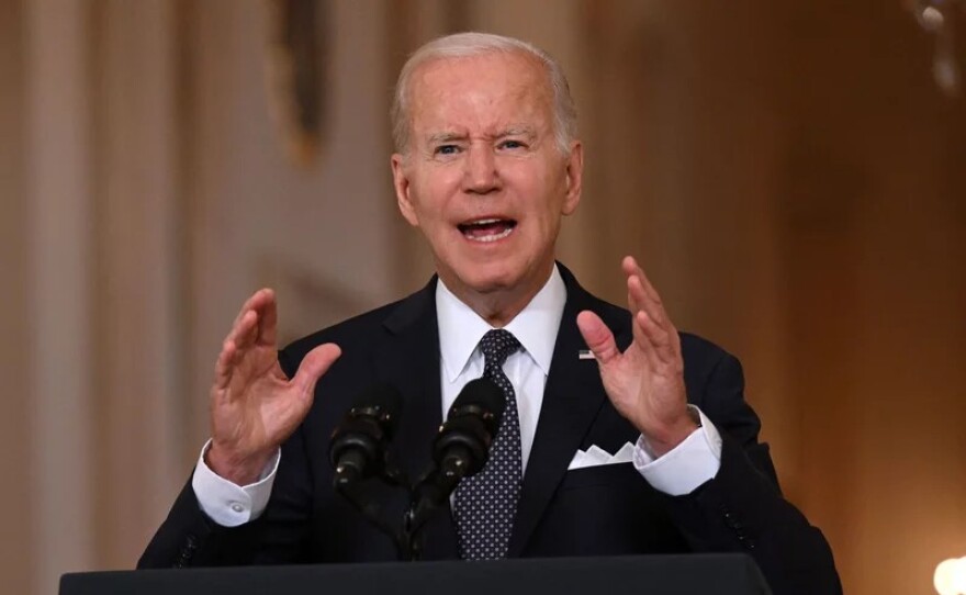 President Biden speaks at the Cross Hall of the White House on Thursday about the recent mass shootings and urges Congress to pass laws to combat gun violence.