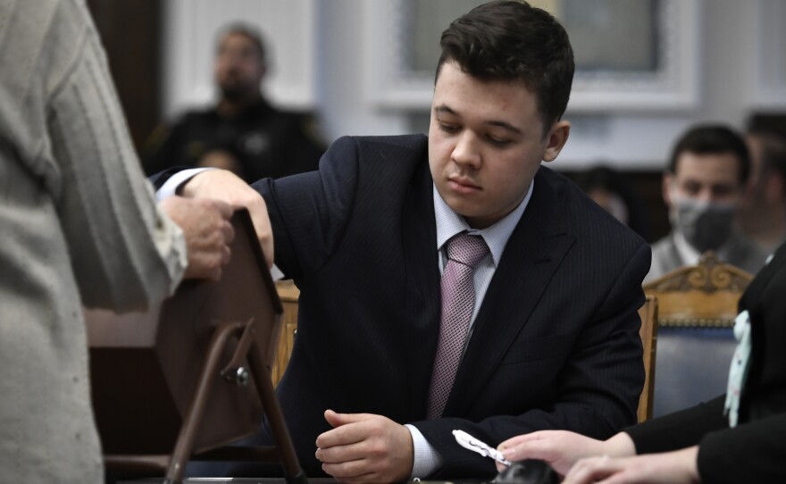 Kyle Rittenhouse at the Kenosha County Courthouse on Tuesday. Rittenhouse faces five felony counts for shooting three people in Kenosha, Wis., on the night of Aug. 25, 2020.