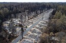FILE - Charred footprints of homes leveled by the Camp Fire line the streets at the Ridgewood Mobile Home Park retirement community in Paradise, Calif., Dec. 3, 2018. Former executives and directors of Pacific Gas & Electric have agreed to pay $117 million to settle a lawsuit over devastating 2017 and 2018 California wildfires sparked by the utility's equipment, it was announced Thursday, Sept. 29, 2022.