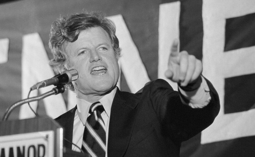 Sen. Edward Kennedy, D-Mass., is shown speaking on Feb. 24, 1980, as he attacks President Carter for selling arms to Turkey and urges the president to consider wage and price controls.