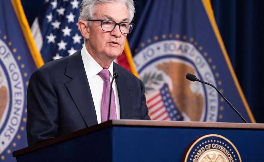 Federal Reserve Chair Jerome Powell speaks during a news conference at the Federal Reserve in Washington, DC, on Feb. 1, 2023. The Fed raised interest rates by a quarter percentage point that day. Powell expressed hope about inflation but reiterated that the Fed intends to continue its fight against high prices.