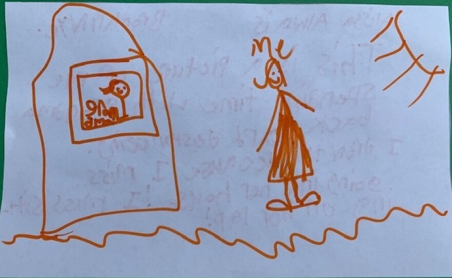 Alissa, a 6-year-old from Brooklyn, drew a picture of her and her grandmother socially distancing.