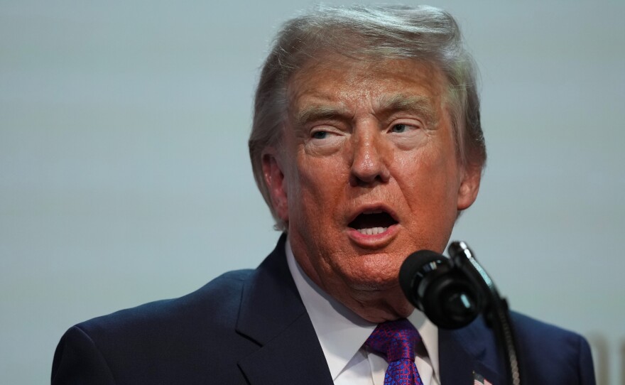 President Trump speaks about prescription drug prices in the South Court Auditorium in the Eisenhower Executive Office Building on the White House campus on Monday in Washington.
