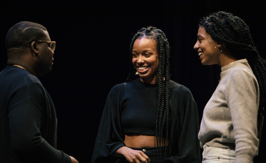 During a celebration of the Museum of Contemporary Art, Chicago's 50th year, Jamila Woods talks with her mentor avery r. young (left) and fellow musician Tasha Viets-VanLear.