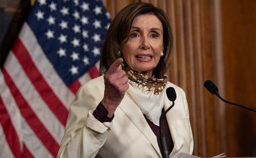 House Speaker Nancy Pelosi, D-Calif., speaks to the press Thursday at the U.S. Capitol.