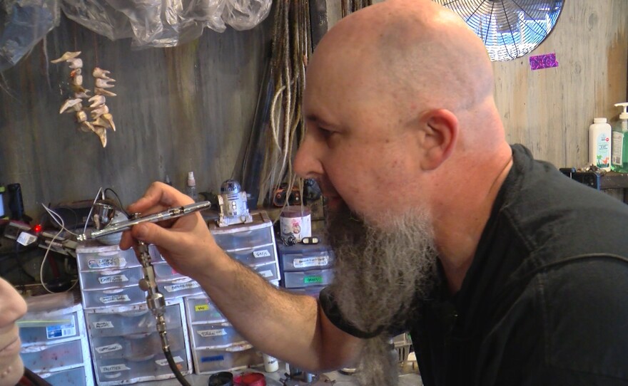 Stuart Hirsch has been doing makeup for two decades for Greg De Fatta's various haunt attractions including The Haunted Trail. Sept. 25, 2025