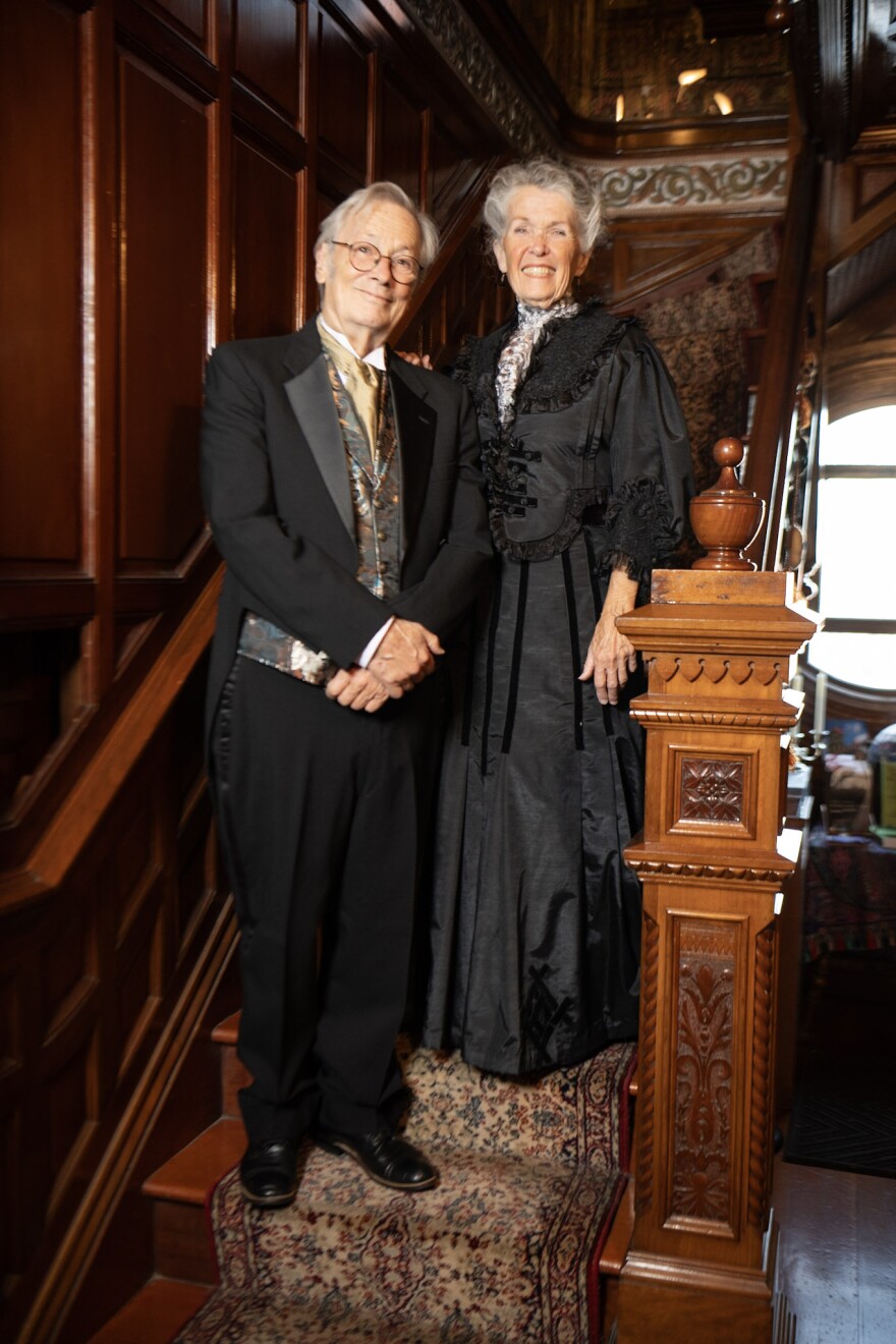 Write Out Loud's Walter Ritter and Veronica Murphy on the staircase of the Villa Montezuma. (2025)