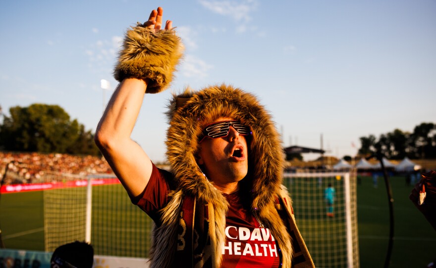 A Sacramento Republic fan cheers as the U.S. Open semifinal game begins.