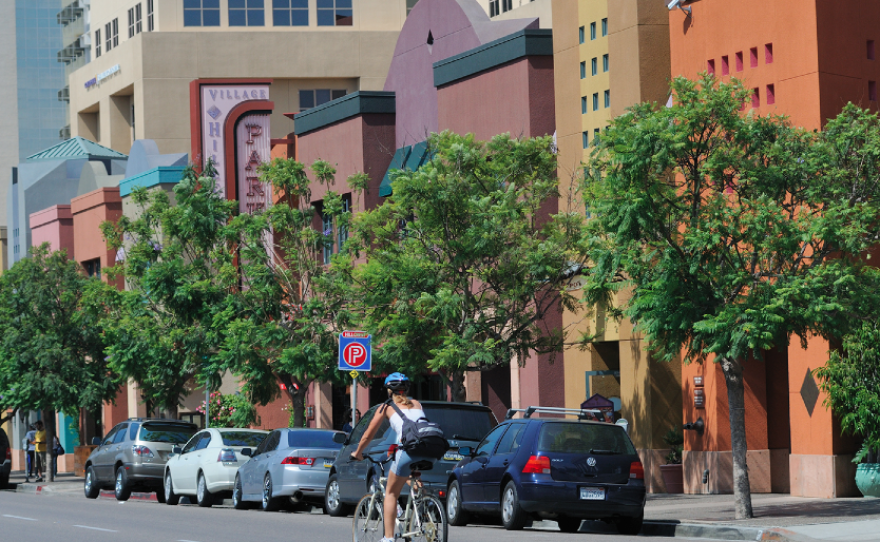 A bicyclist is shown riding through Hillcrest in this undated photo.