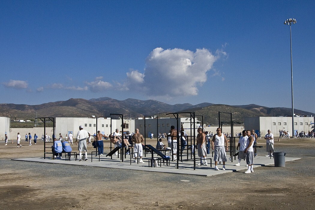 A yard for Level 4 maximum-security prisoners at the Richard J. Donovan state prison in Otay Mesa is shown in this undated photo from before the pandemic.