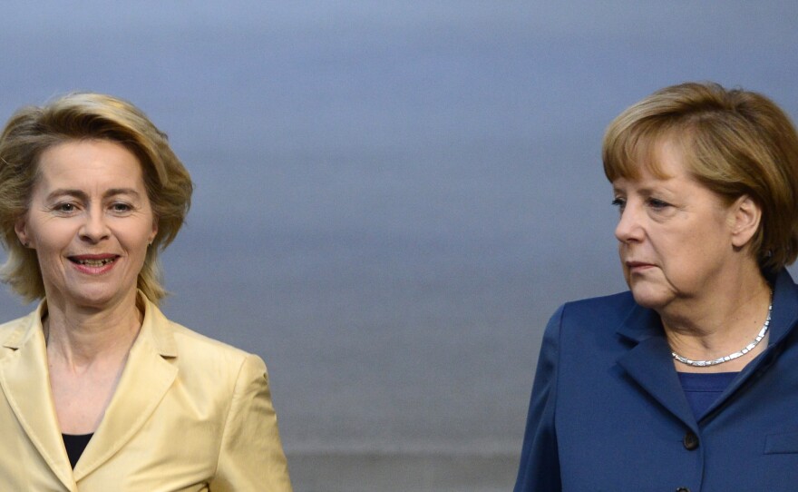 German Labor Minister Ursula von der Leyen (at left, shown here with German Chancellor Angela Merkel) has been the main government architect of measures aimed at helping women reconcile careers with having children.