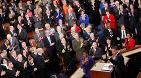 U.S. President Barack Obama speaks to both houses of Congress during his first State of the Union address at the U.S. Capitol on January 27, 2010 in Washington, DC. 