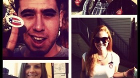 A photo of voters on Election Day, counterclockwise from upper left: Oscar Perez, Molly Jepsen, Caryn Voskuil and Will Eden