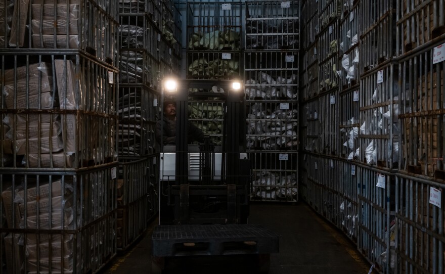 Frozen Spanish mackerel and other species of fish in cold storage in Samut Sakhon, Thailand, on Jan. 15, 2025.