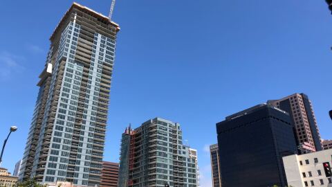 New housing under construction in downtown San Diego on May 28, 2020. 