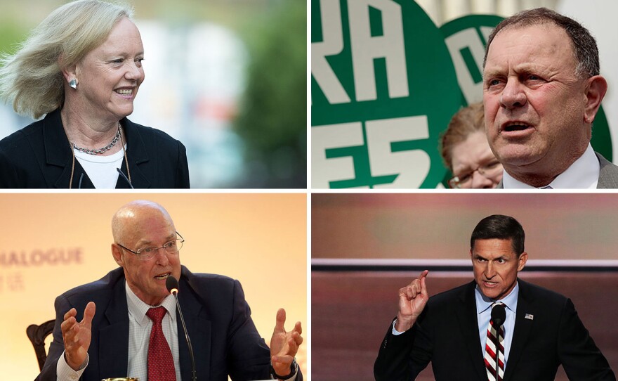 Clockwise from top left: Meg Whitman, Richard Hanna, Michael Flynn, Henry Paulson