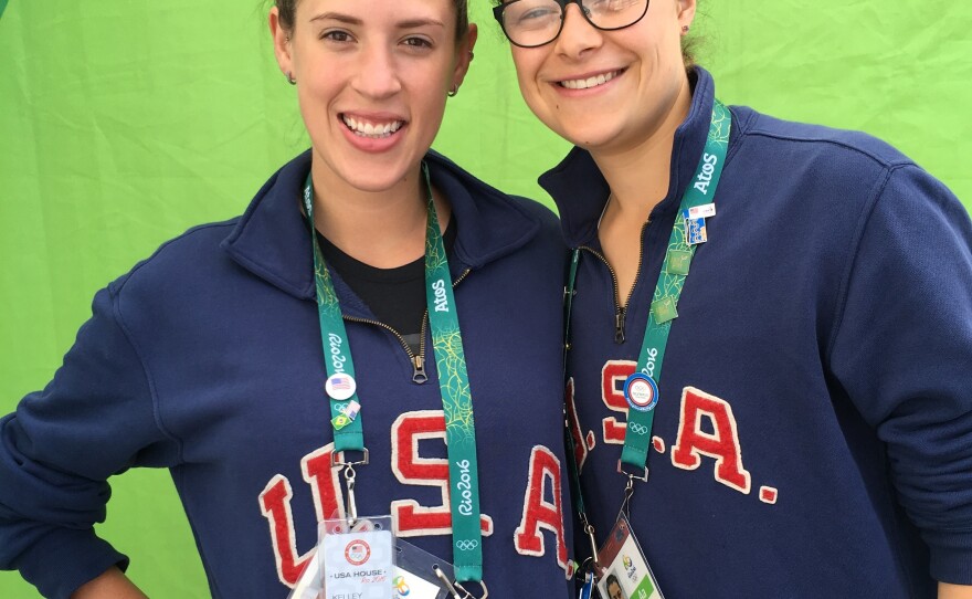 Fencer Kelley Hurley (left) with teammate Kat Holmes at the Olympics in Rio in August. "You feel a little empty" after the games, says Hurley, expressing a sentiment felt by many athletes who prepared for years.