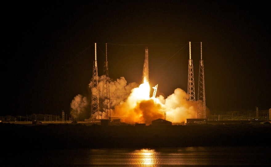 SpaceX's Dragon spacecraft atop rocket Falcon 9 lifts off from Pad 40 of the Cape Canaveral Air Force Station in Titusville, Florida. 