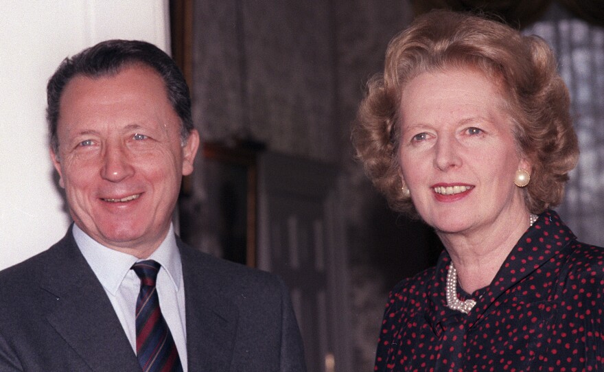Jacques Delors of France, president of the European Commission, meets Britain's Prime Minister Margaret Thatcher for talks at 10 Downing Street, London, on Nov. 26, 1986. Delors has died in Paris at age 98.