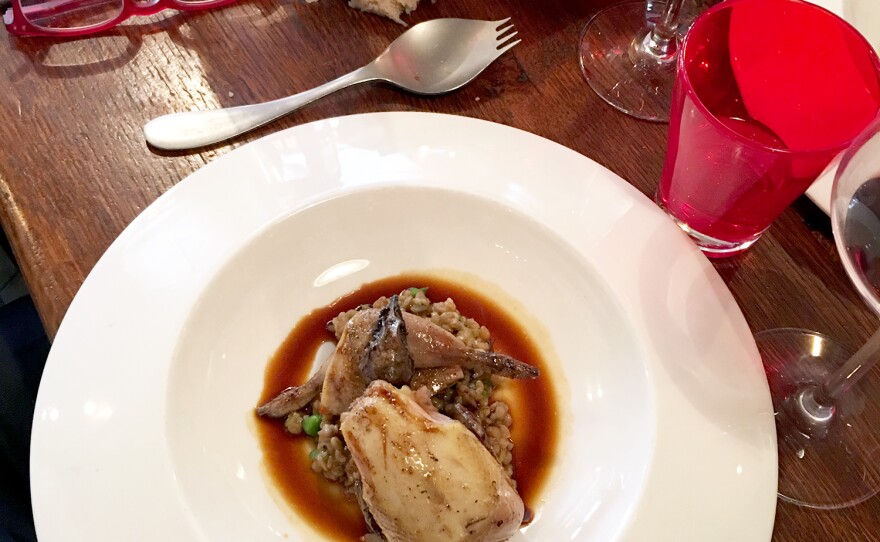 On the Syrian-French menu at L'Ami Jean: quail with freekeh, a Syrian summer durum wheat.
