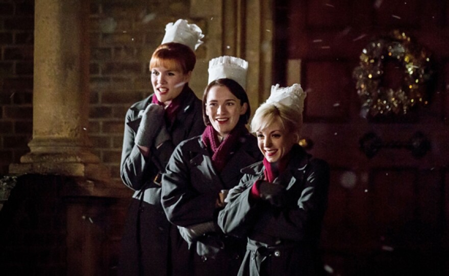 Nurse Patsy Mount (Emerald Fennell), Nurse Barbara Gilbert (Charlotte Ritchie) and Nurse Trixie Franklin (Helen George) celebrate the holidays.