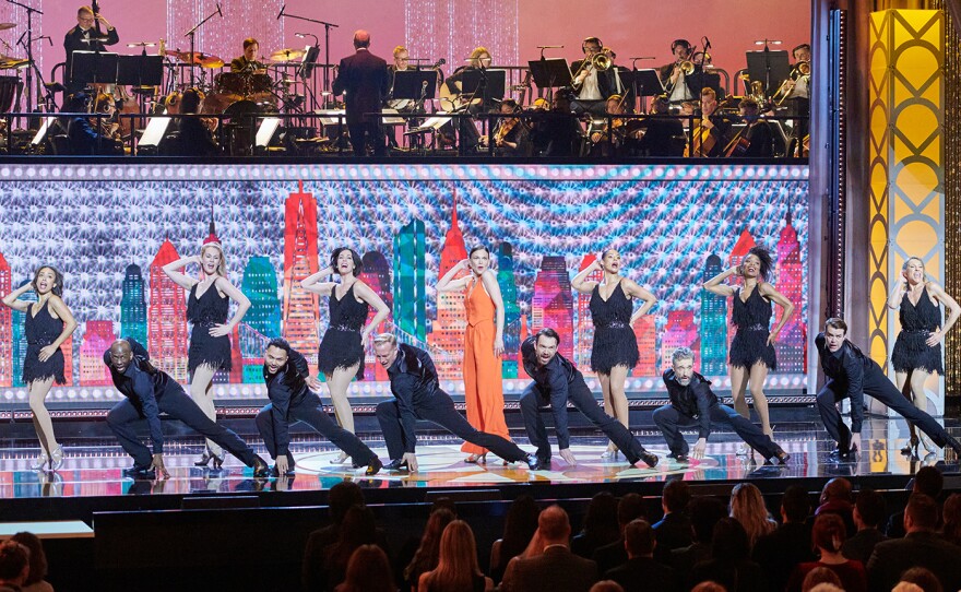 Sutton Foster with dancers as part of GREAT PERFORMANCES "Celebrating 50 Years Of Broadway's Best."