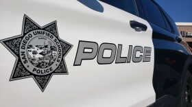 A San Diego Unified School District police car in San Diego County. Sept. 1, 2020.