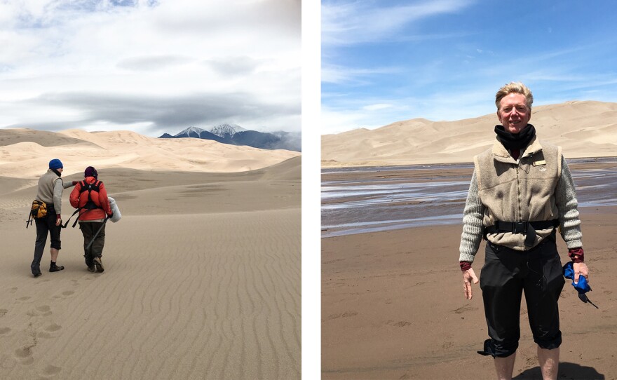 (Left) Kurt Fristrup and Bill McQuay record the sounds of the Great Sand Dunes. (Right) Fristrup says wild sounds trigger "the small moments that can really connect you with the park."