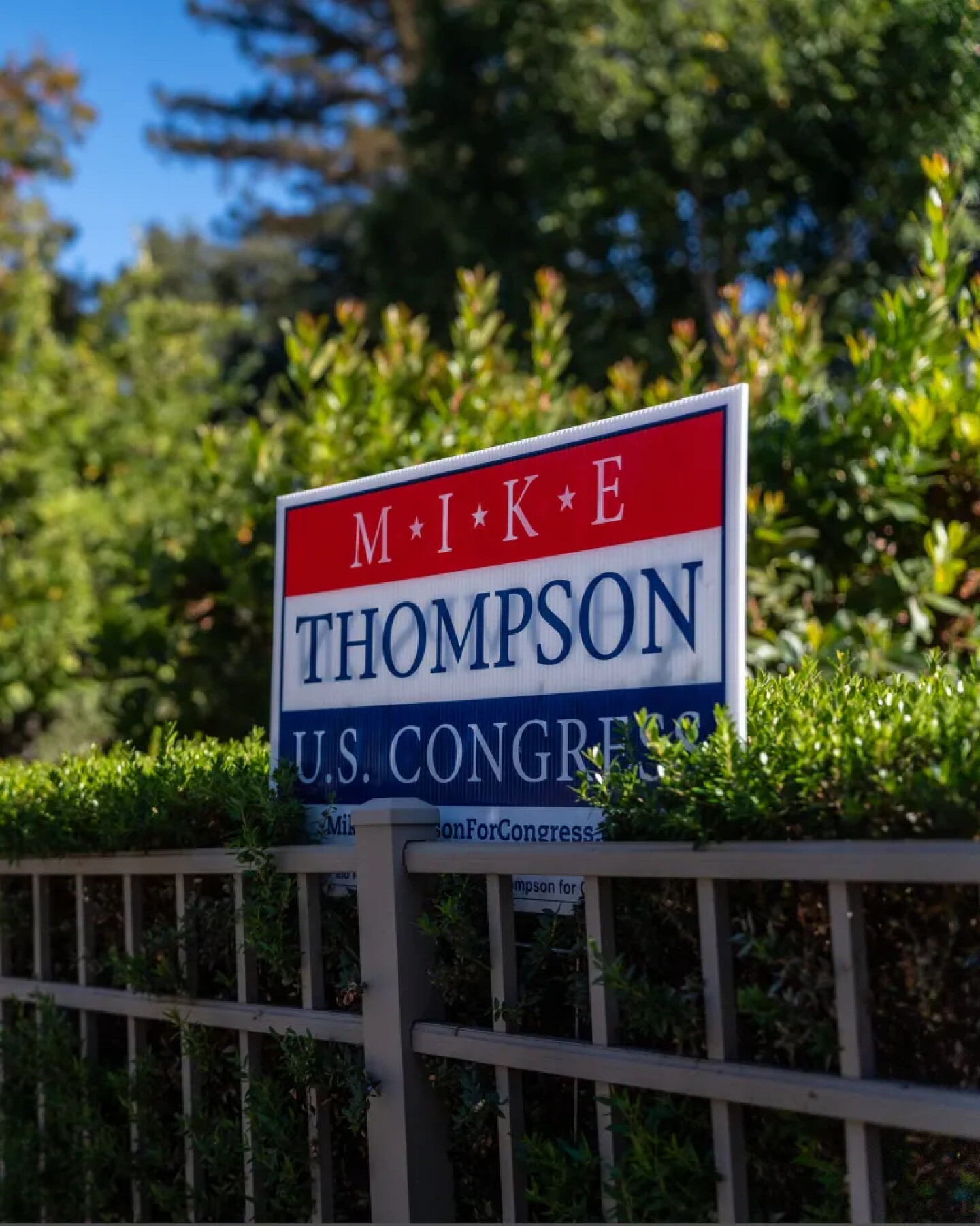 A sign endorsing incumbent U.S. Rep. Mike Thompson, in front of a Sonoma home on Sept. 23, 2026.
