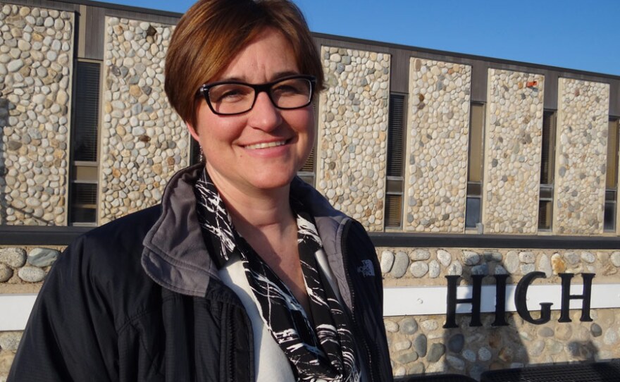 Gina Butters, Roy High School principal, outside Roy High School.