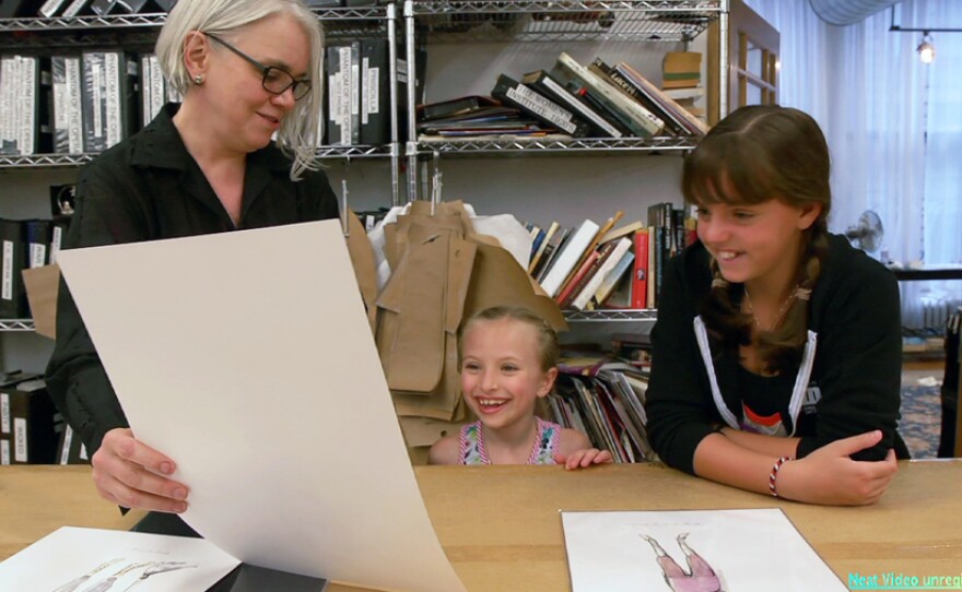 Costume designer Susan Hilferty with Emily Rosenfeld (Molly) and Georgi James (Pepper).