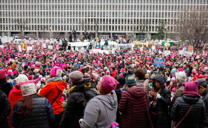 Maryland Avenue was awash with pink between the Smithsonian's Air and Space Museum and the U.S. Department of Education at the Women's March on Washington.