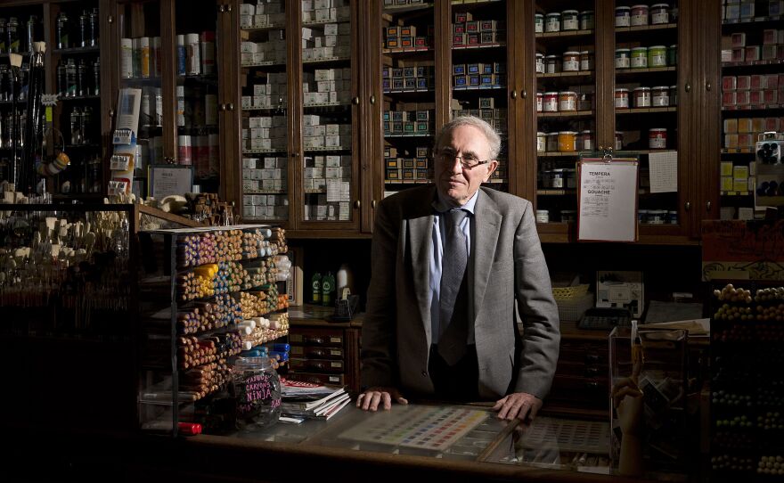 Dominique Sennelier, owner of Maison Sennelier, is pictured at the Sennelier shop in Paris on on April 7, 2014.