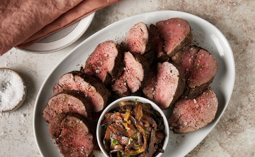 Porcini-Rubbed Beef Tenderloin with Roasted Portobello Mushrooms