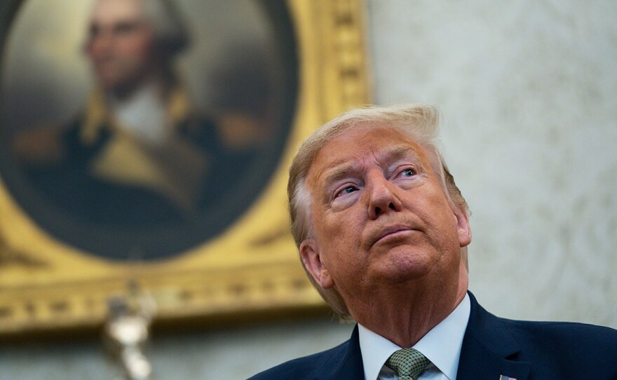 President Donald Trump speaks during a meeting with Irish Prime Minister Leo Varadkar in the Oval Office of the White House, Thursday, March 12, 2020, in Washington.