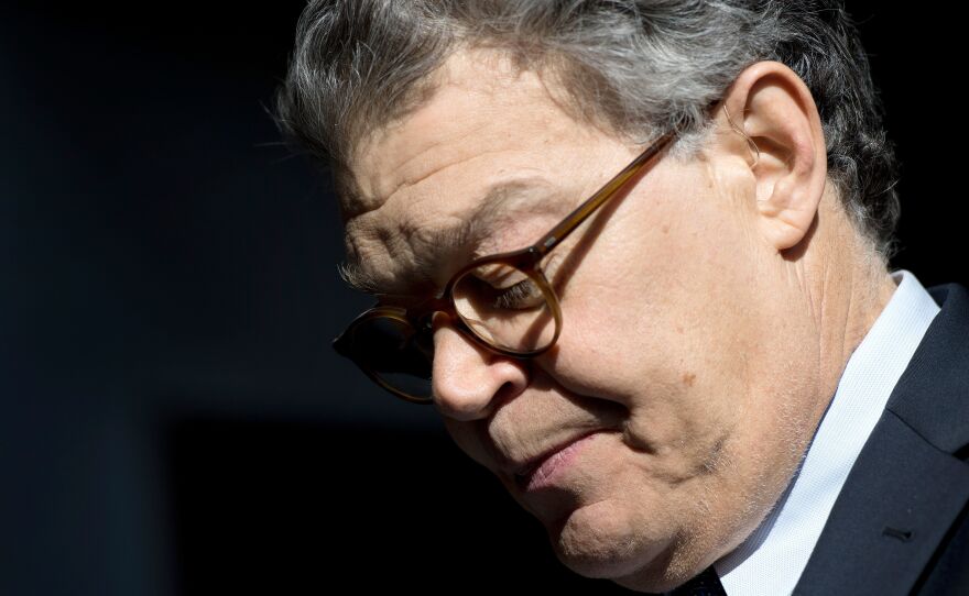 Sen. Al Franken, Democrat of Minnesota, speaks outside his office on Capitol Hill about accusations of sexual harassment and misconduct against him. He apologized but said he would not resign.
