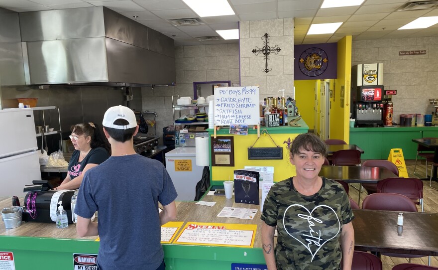 Vicky Lou Kerner is the owner of Vicky Lou's Burgers in Forsyth County, Ga. The signs posted on her counter include one that reads, "Warning: Does Not Play Well With Liberals."