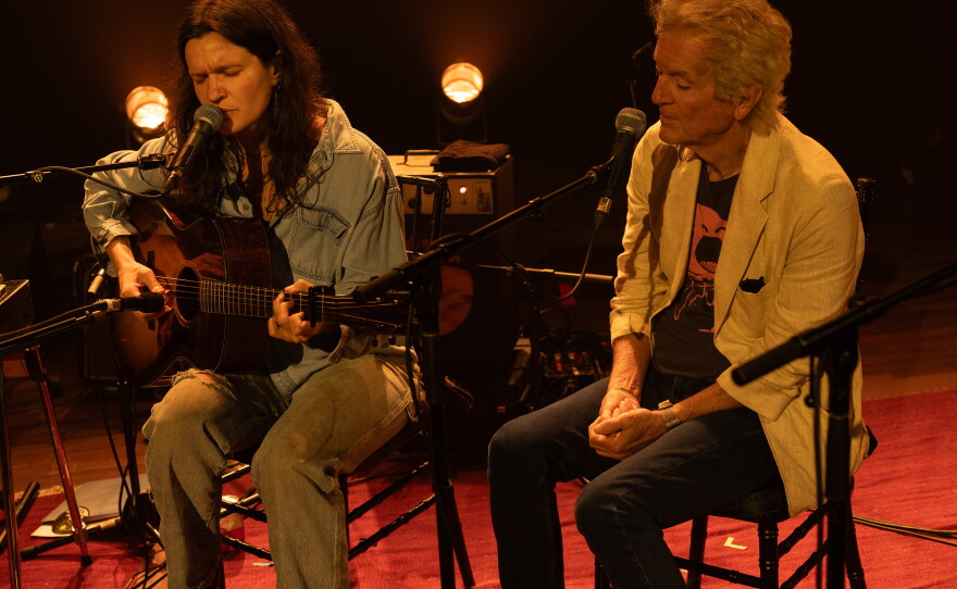 Adrianne Lenker sings alongside Rodney Crowell during Big Thief's preview of the group's album Horsepower at the Ryman Auditorium in Nashville.