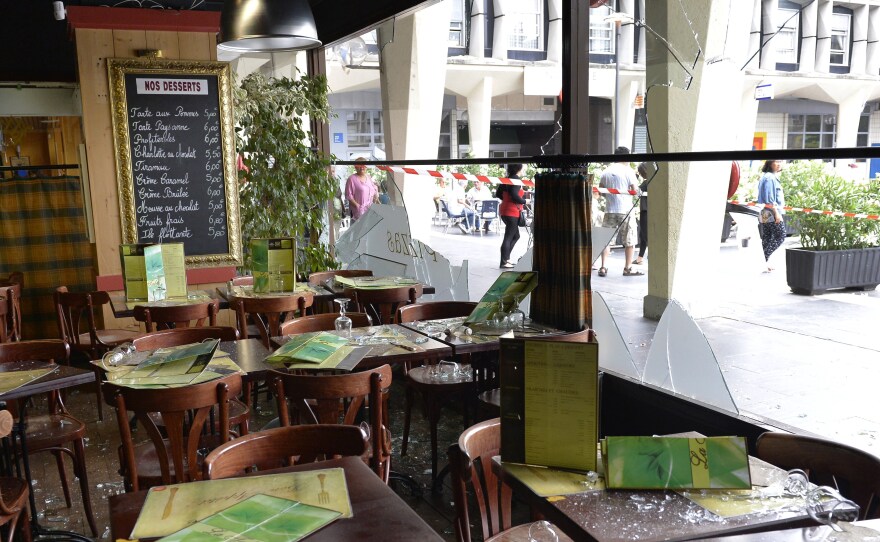 A restaurant in Sarcelles, a northern Paris suburb, is damaged after a July 20 rally against Israel's Gaza offensive descended into violence.