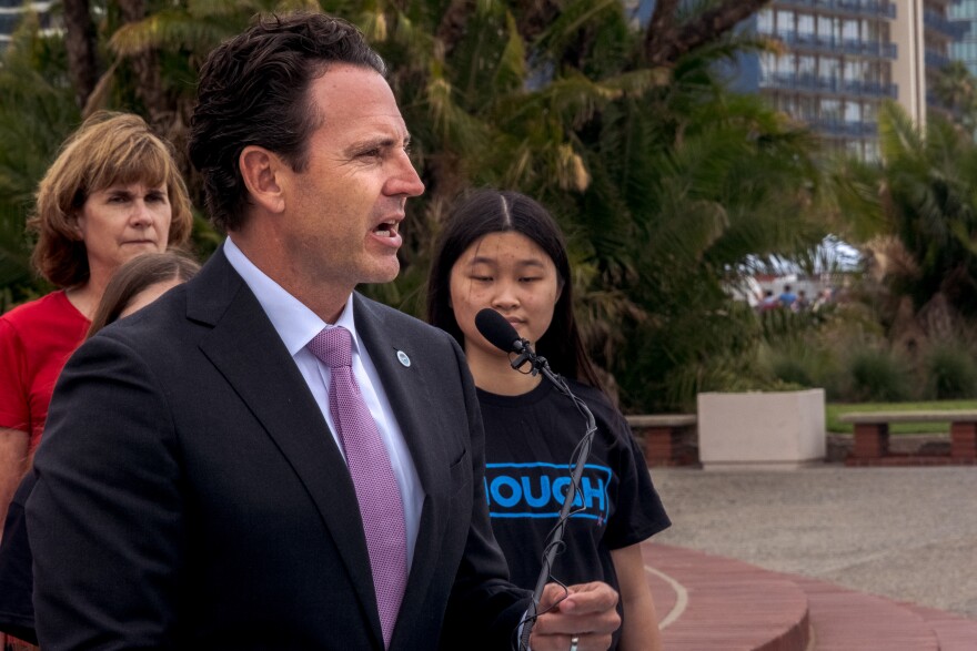 San Diego County Board Supervisor Nathan Fletcher hosted a press conference today calling on county leaders to give their approval allowing county lawyers to look into suing gun manufacturers when their guns are used in mass shootings, San Diego, June 13, 2022.