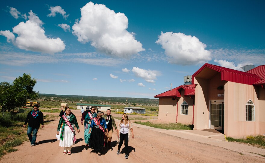 Miss Navajo Nation 2017-2018 Crystal Littleben, along with Jake, Martinez and Montoya, tours the St. Michaels Association for Special Education.