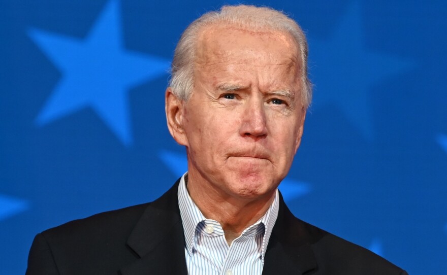 Democratic Presidential candidate Joe Biden looks on while speaking in Wilmington, Del., Thursday.