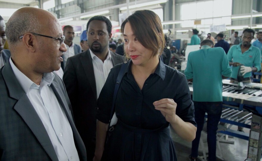 Chinese businesswoman Motto Ma speaking to members of an Ethiopian regional government delegation inside the Eastern Industry Park, Oromia Region, Ethiopia.