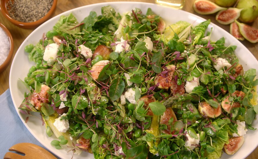 Midsummer asparagus, goats’ cheese and fig salad