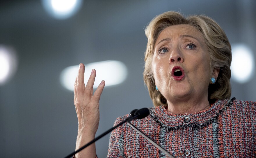 Hillary Clinton speaks at a rally at Miami-Dade College in Miami.