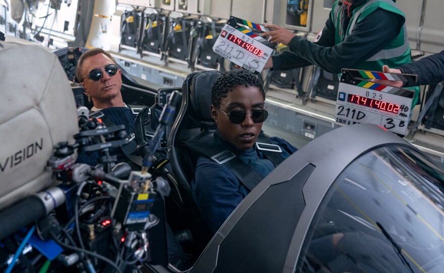 Lashana Lynch as a new 00 agent Nomi joins Daniel Craig on the set of "No Time To Die."