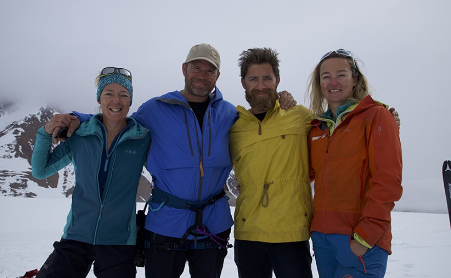 The climbing team; Libby Peter, Steve Backshall, Aldo Kane and Tamsin Gay. Greenland's Stauning Alps.