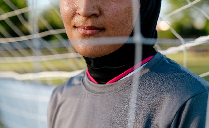 Fatimah Alzahraa Yazdchi, 16, at Michigan FC practice in Dearborn, Mich. She plans to watch the games on TV with her dad, whom she credits for most of her soccer skills.